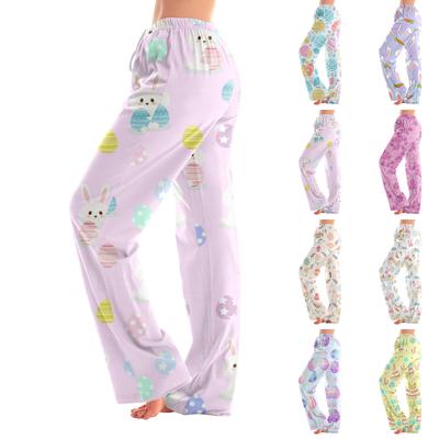 Pantalones de pijama para mujer, ropa de dormir, pantalones casuales con cordón y cintura elástica, pantalones holgados y rectos cómodos para yoga