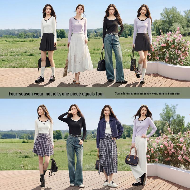 Women's Cotton Blend Knitted Long-Sleeve T-Shirt