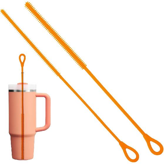 2Pcs Silicone Straw Cleaner Brush, 9.84in Reble Straw Cleaner with Bendable Steel Core, Extra Long Soft Bottle Brush for Clearing Glass Straws,