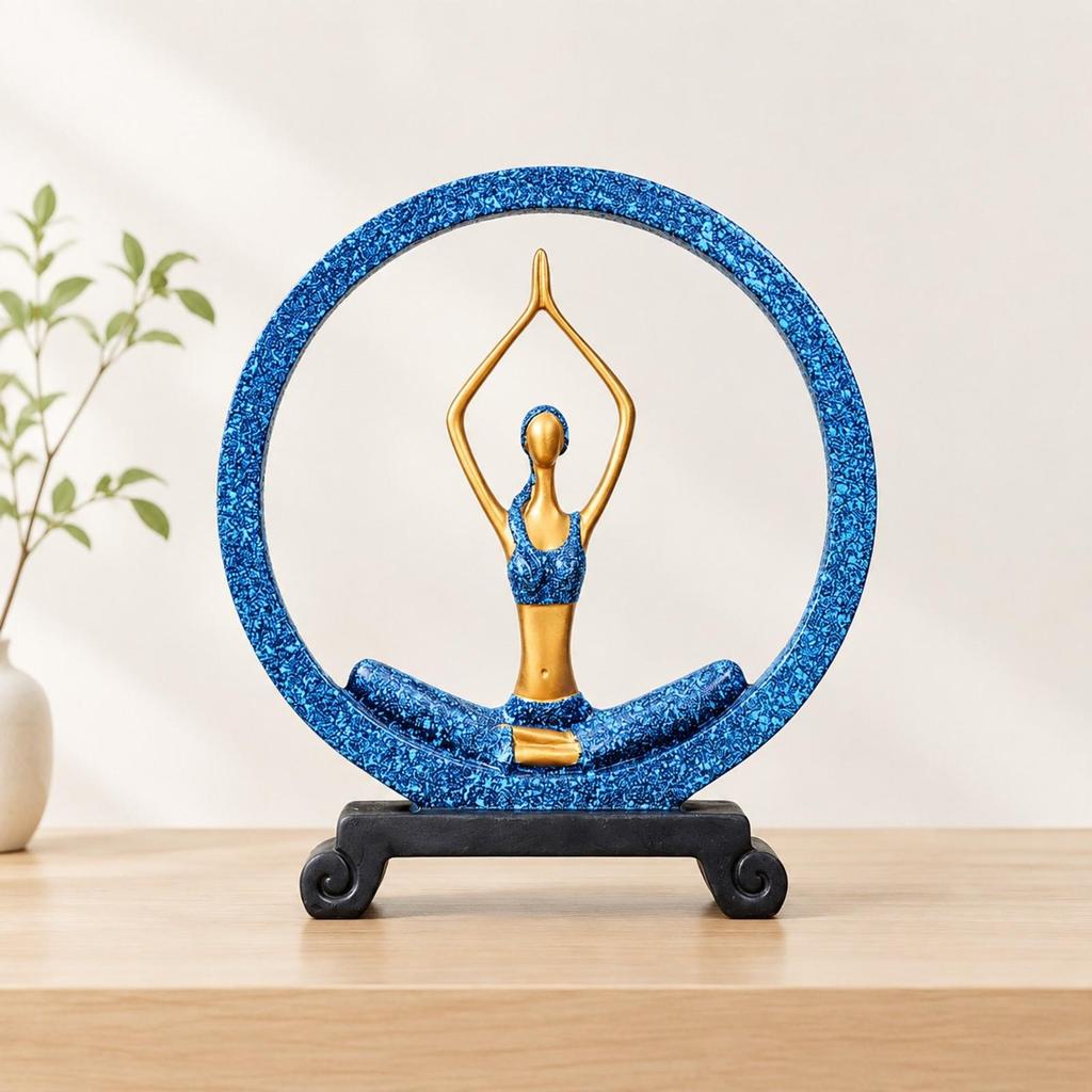 Meditation Figurine Sculpture Elegant Circular Frame Statue Sturdy Freestanding Tabletop