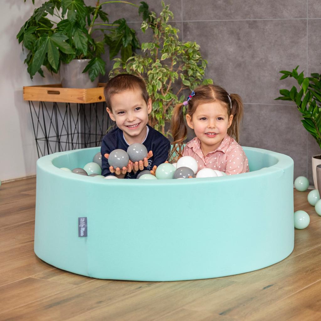 KiddyMoon 700 Balls 7cm/2.75in Soft Plastic Play Balls for Children Colourful Certified Made In Eu, White/grey/mint