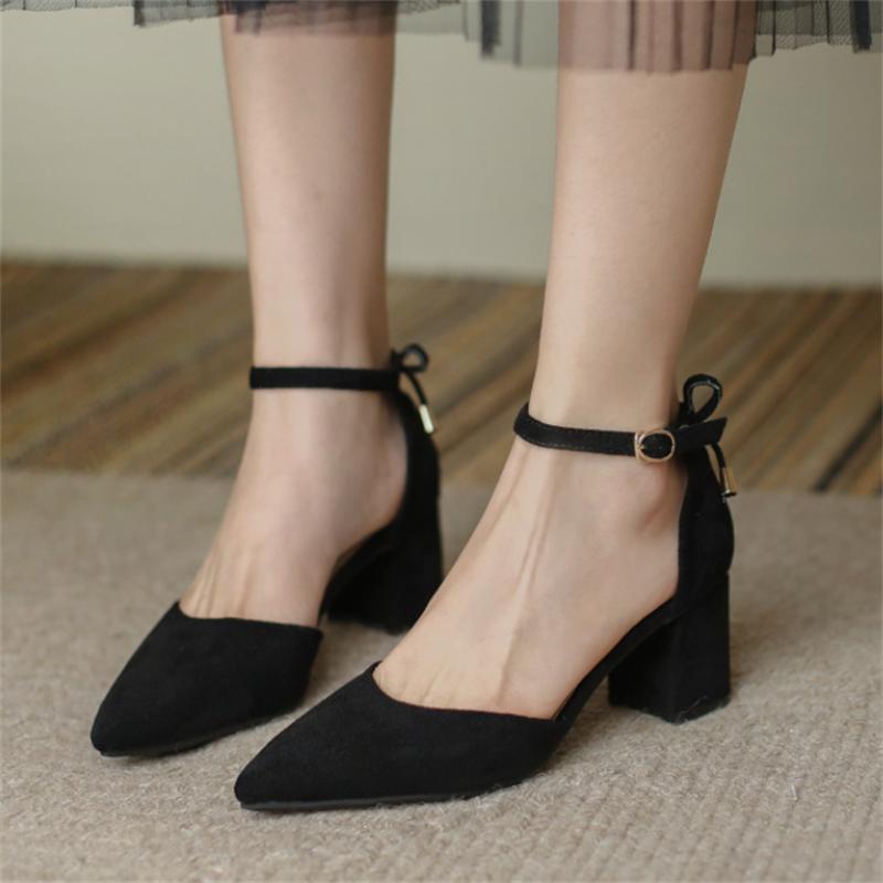 Fashion Women Pumps Chunky High Heels Shoes Summer Pointed Toe Suede Sandals Luxury Party Dresses Sexy Women Shoes Female Office Shoes