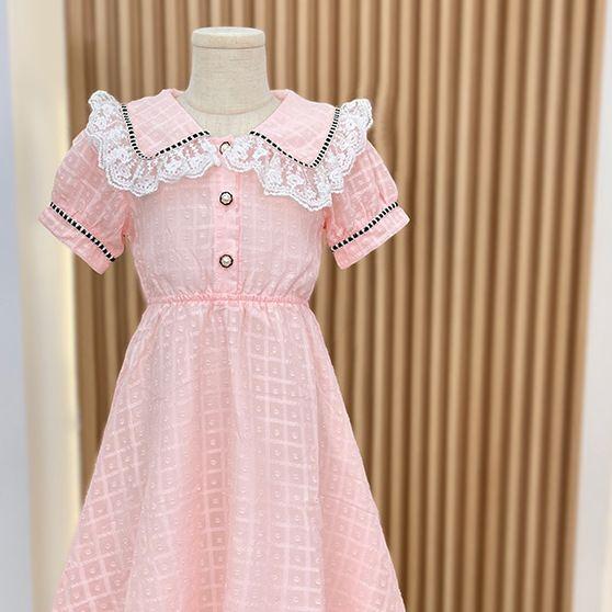 Girls' Fashionable Dress for Summer, Children's Short-sleeved Round-neck Sweet-colored Princess Dress