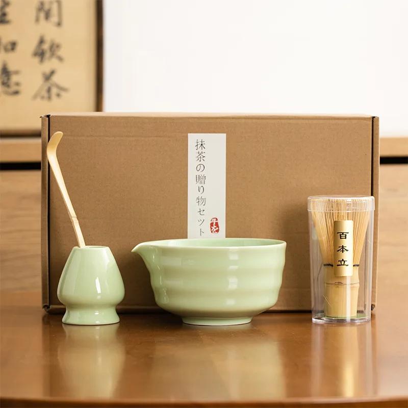 4pcs/set Japanese Ceramic Matcha Gift Box Matcha Tea Set With Whisk And Bowl Sumptuous Grinder Brush Tea Tools Hold