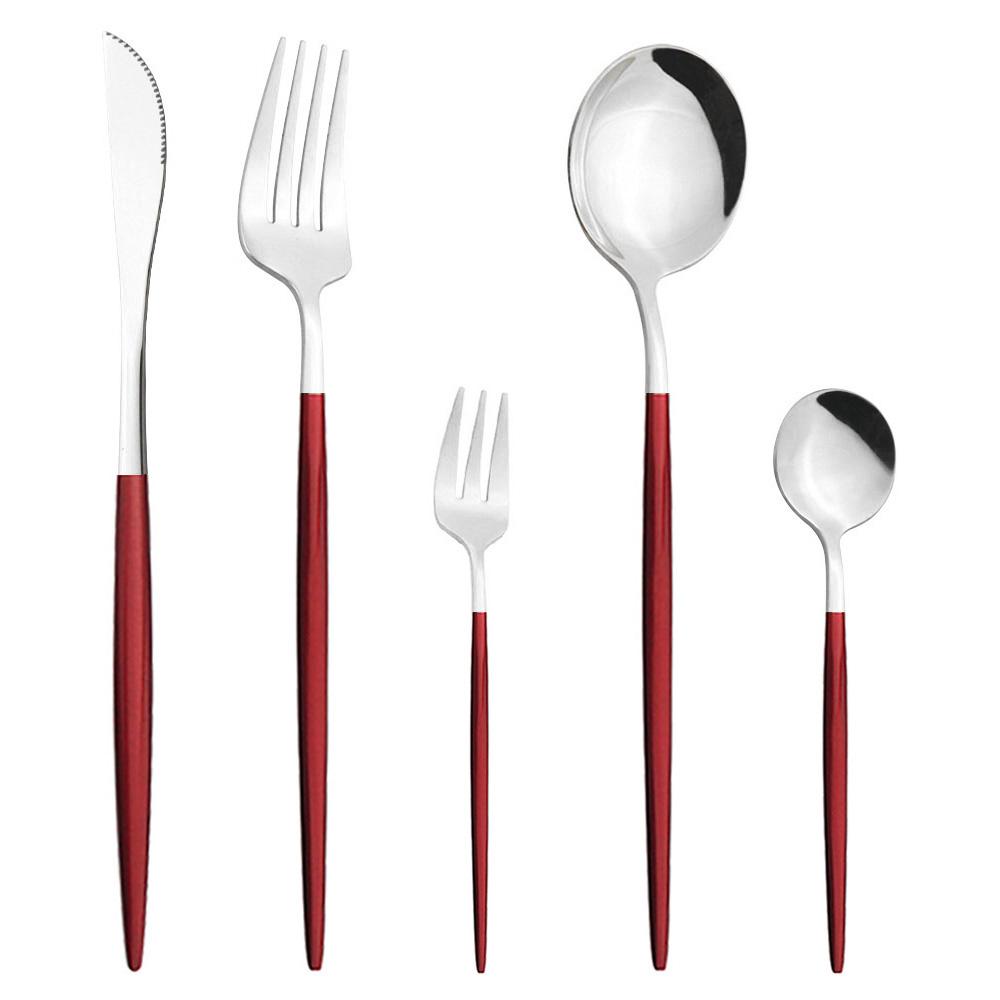 5Pcs White Gold Dinnerware Cutlery Set Knife Dessert Fork Coffee Spoon Tableware Stainless Steel Dinner Flatware Silverware Set