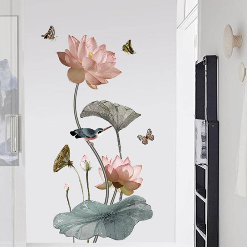 Pvc Lotus Wall  Stickers Self-adhesive Wallpaper For Bedroom Living Room Dining Room Commercial