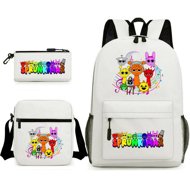New Rhythm Box Student School Bag Three-piece Set, Casual Backpack Crossbody Bag Pencil Bag