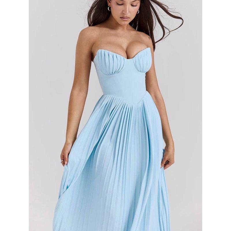 House Same Style Ocean Beauty French Style Shell Shape Strapless Dress Sexy Elegance Pleated Long Dress Dress