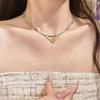 Golden Flower Bead & Stone Pendant Necklace - Stainless Steel Retro Clavicle Chain Jewelry