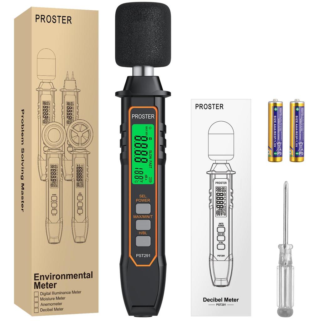 Proster Digital Sound Level Noise and Temperature Fast and Slow Response Data Japanese Instruction Manual Included Meter, 30-130dB/A-Weighted, ±2.0dB