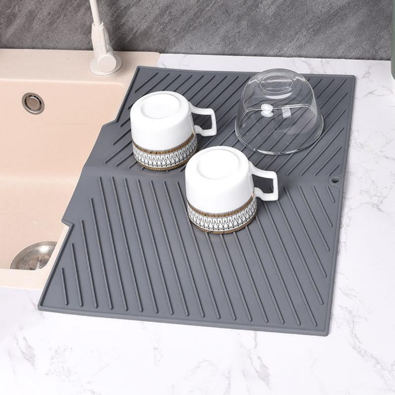 Silicone Drain Pad With Hole Drying Mat Pots Dish Drain Mat For Kitchen Tableware Non-slip Mats Anti-scald Coaster Kitchen