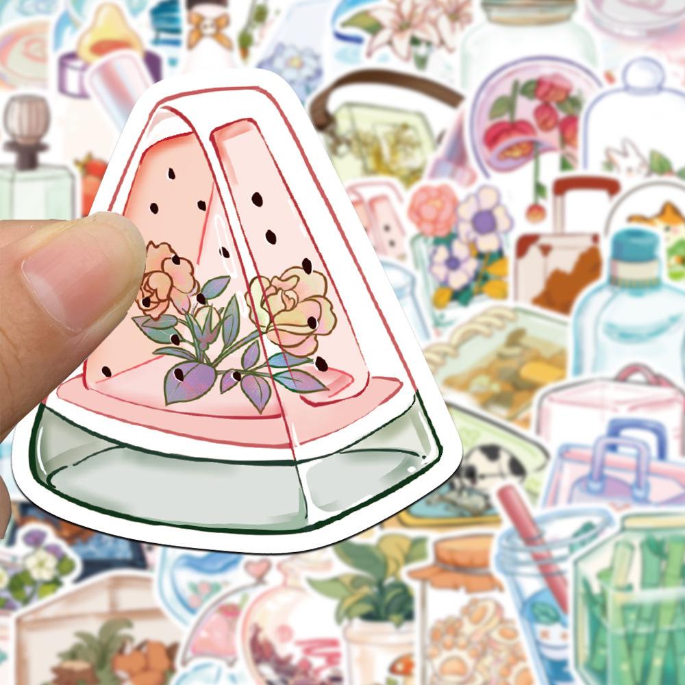 50pcs Transparent Glass Water Cup Drink Stickers Decals PET Journal Laptop Phone Fridge Decoration Sticker Scrapbooking Supplies