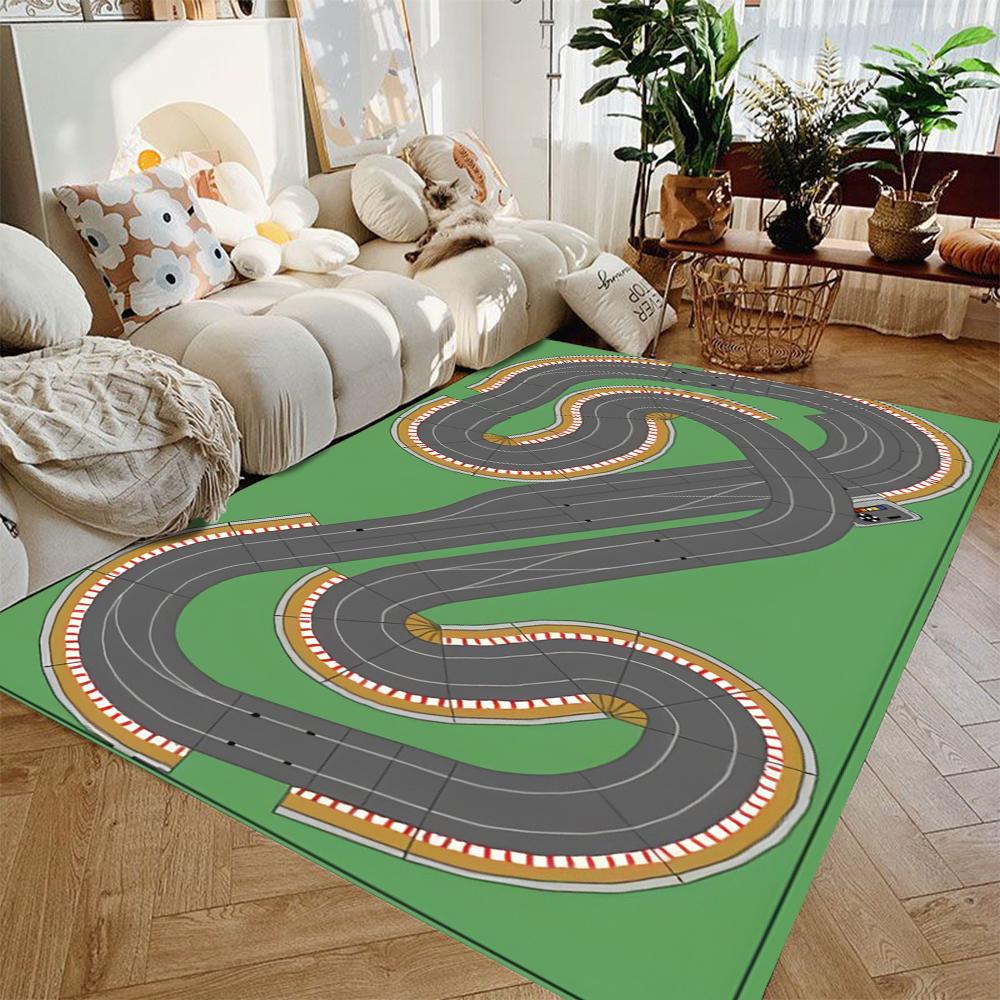 Green High-speed Toy Car Racing Track Carpet Children's Toy Car Play Mat Large Area Carpets for Living Room Nursery Room Gifts