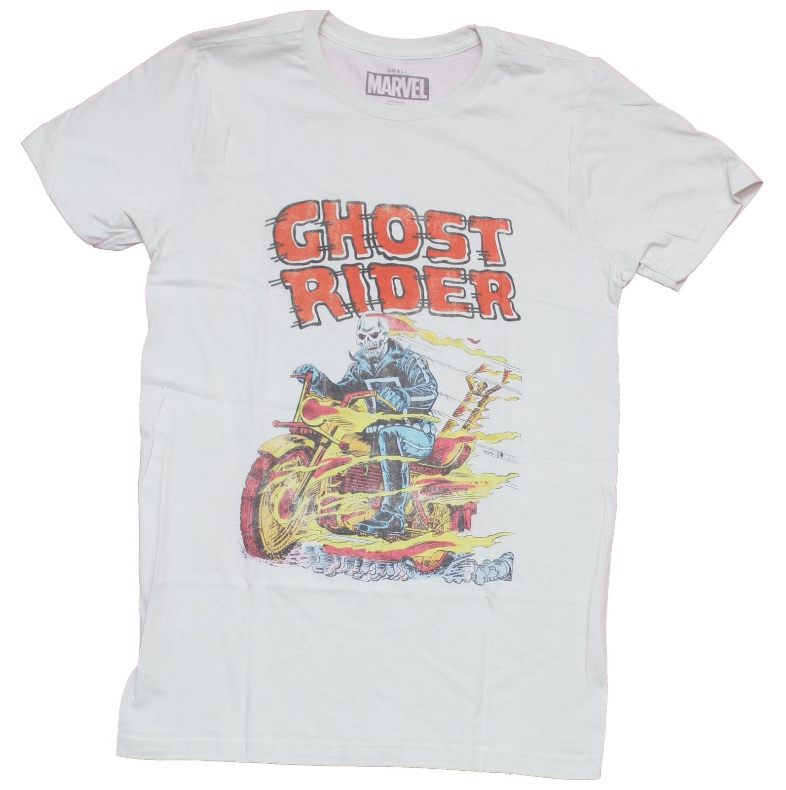 Ghost Rider Adult New T-Shirt - Old School Flaming Ghost Rider Distressed Pic XL