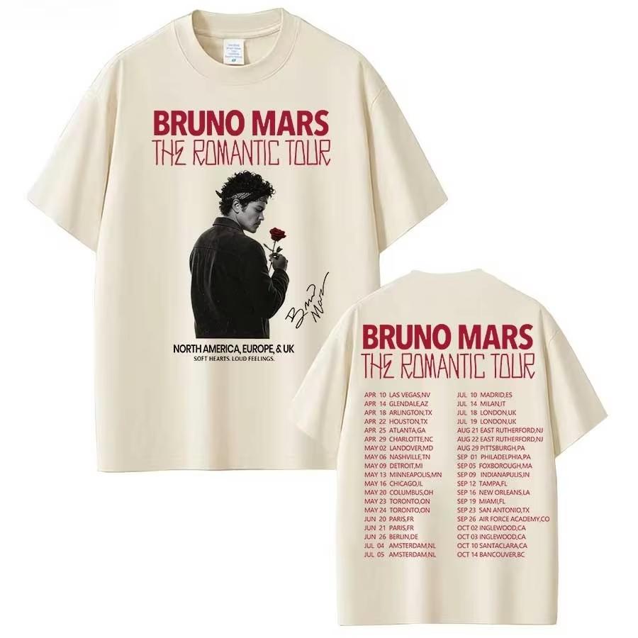 Bruno Mars Romantic Tour Concert Unisex Hip Hop Streetwear Cotton Top 2026 Summer Women And Men T-Shirt