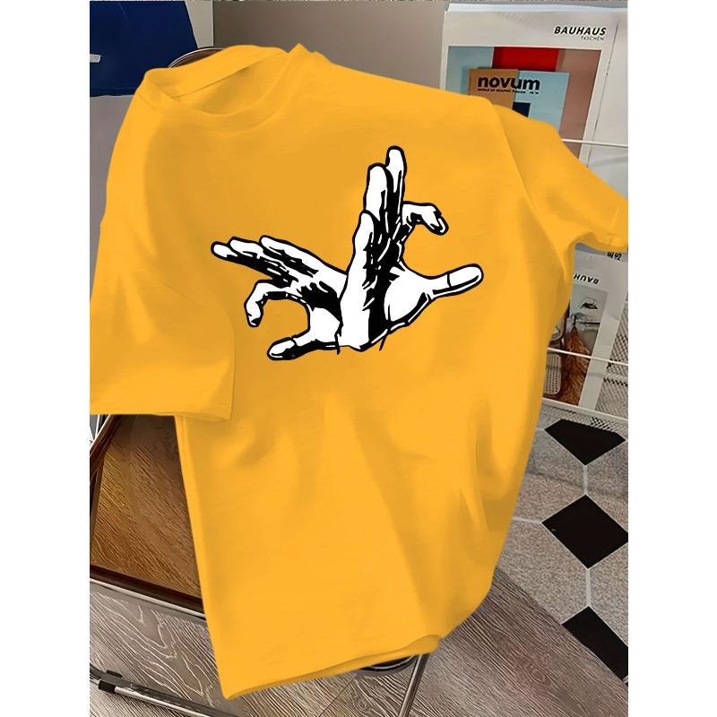 European sizes Skull Gesture Graphic Short Sleeve T-Shirt Trendy Street Style Printed Tee