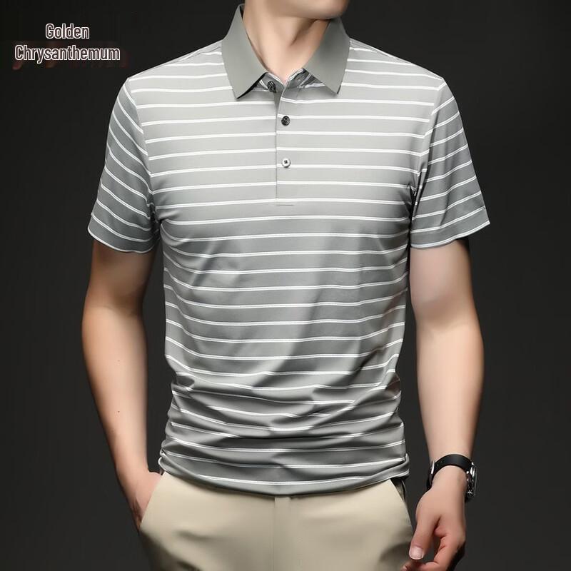 

Men s Ice Silk Breathable Striped Short Sleeve Polo Shirt 58