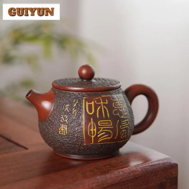 110ml All Handmade Qinzhou Nixing Pottery Teapot Relief Sculpture Raw Ore Mud Pot Tea Brewing Kettle Chinese Tea Set Collection