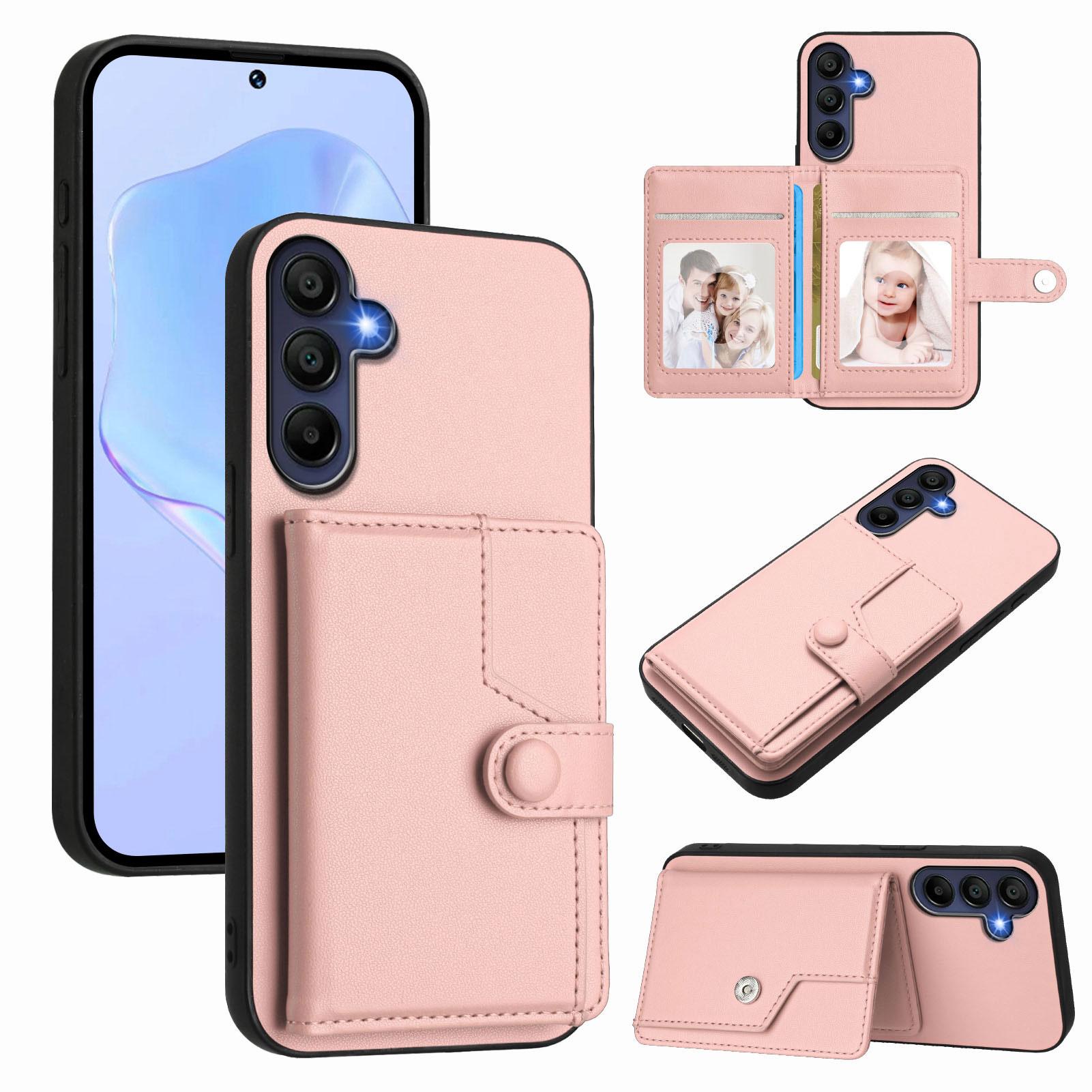 

For Samsung Galaxy A16 4G/Galaxy A16 5G Case RFID Blocking Card Holder Kickstand TPU+PU Leather Phone Back Cover Rose Gold