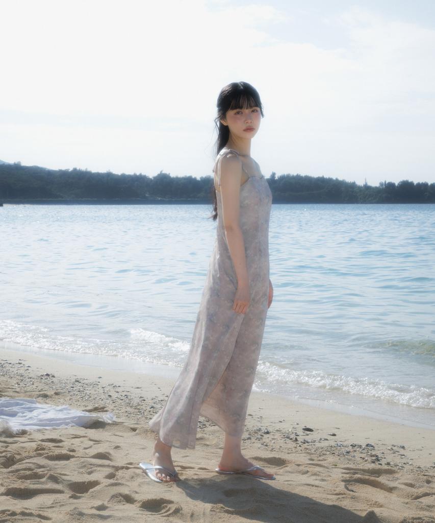 Rose Franz Sheer Grace Slim Long Dress [Beige]