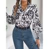 2026 Spring/Summer Elegant Contrast Color Floral Lantern Sleeve Turn-down Collar Shirt Casual Breathable Women's Top