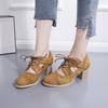 Spring and summer new thick heel high heel fashion single shoes women's large size lace-up hollow engraved women's shoes
