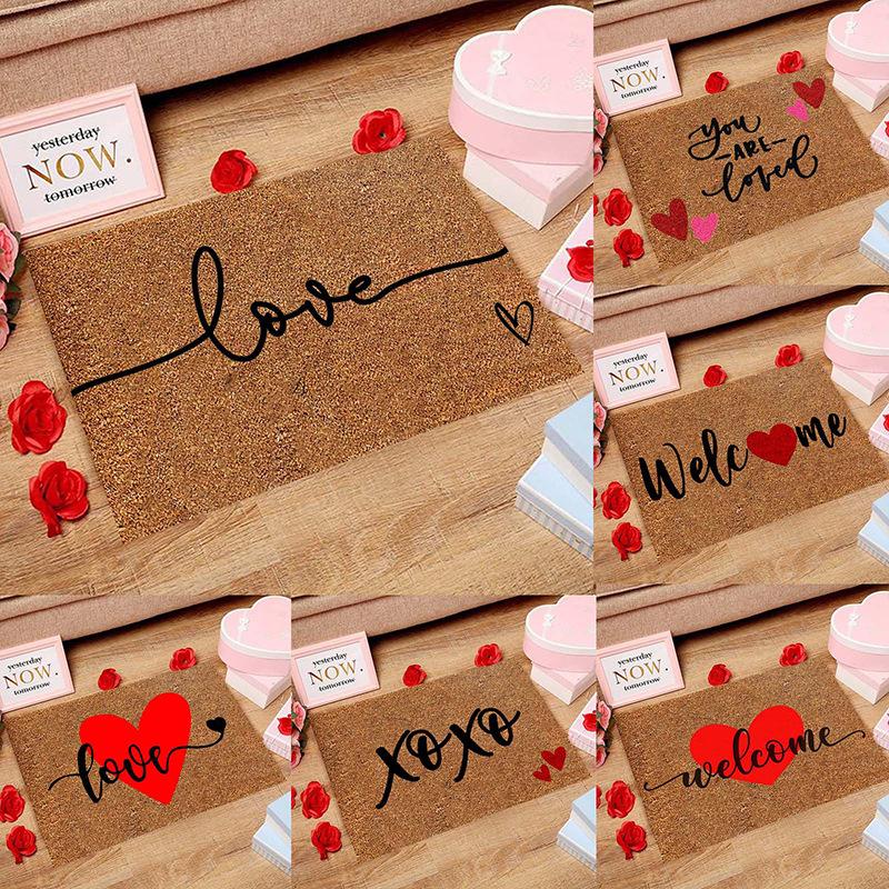 American Valentine's Day Series Crystal Velvet Carpet Love Door Mat Festive Holiday Home Decoration Mat Gift Wedding Mat