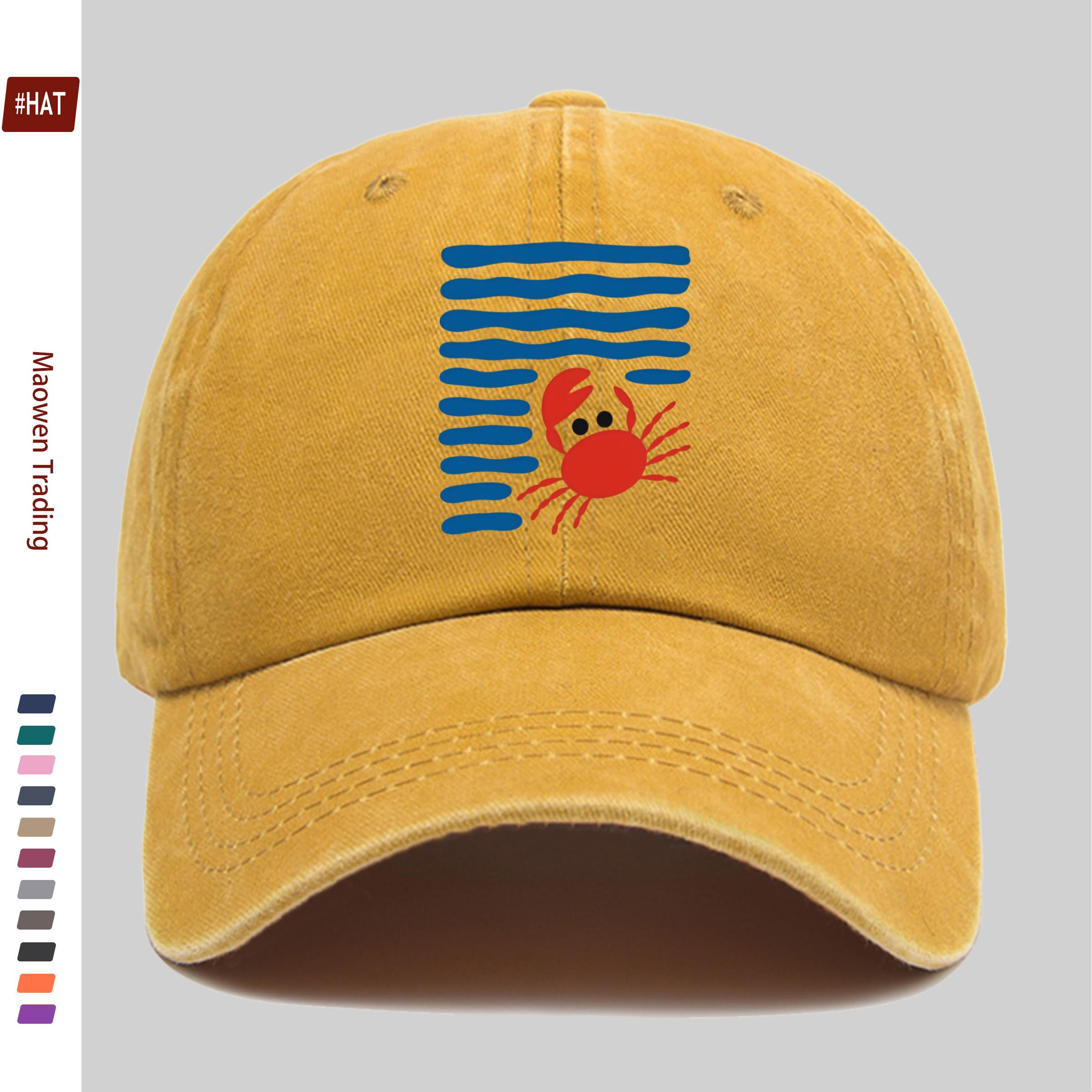 pc Red Crab Pattern and Blue Stripe Print Baseball Cap Fashionable Vintage Headwear Womens SpringSummer Casual Sporty Style 1pc