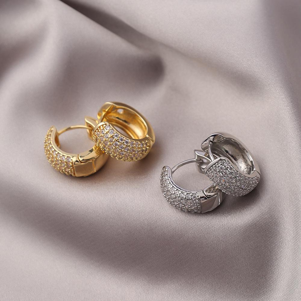 Luxurious French Copper Earrings with Versatile Design and Full Diamond Studs - High-End Trendy Jewelry 