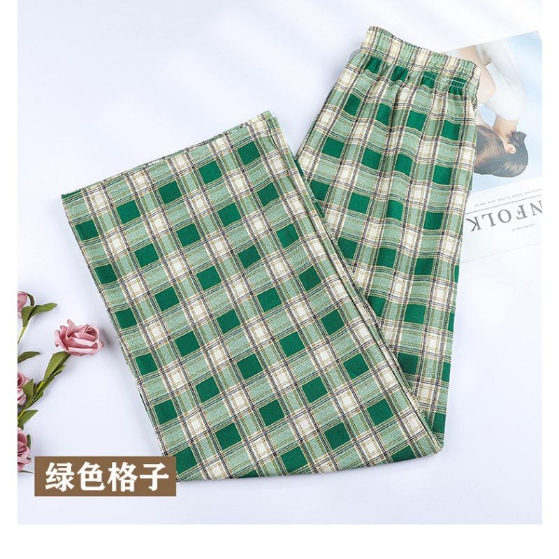 Plaid pants women's summer thin high waist drape loose narrow straight pants thin wide leg pants small casual pants