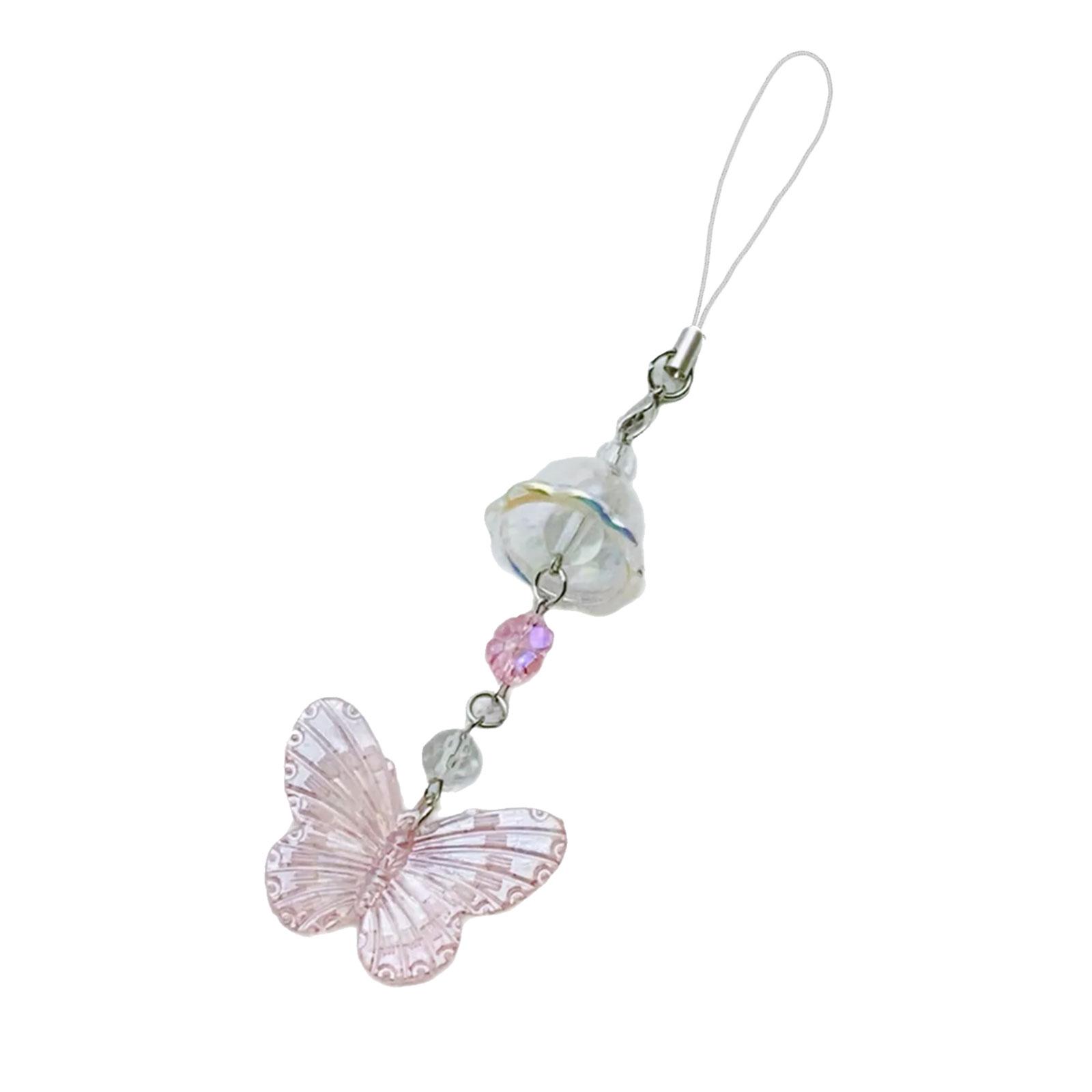 

Подвеска-брелок в виде разноцветной бабочки с колокольчиком, многофункциональный модный аксессуар, ремешок для телефона и автомобиля розовый