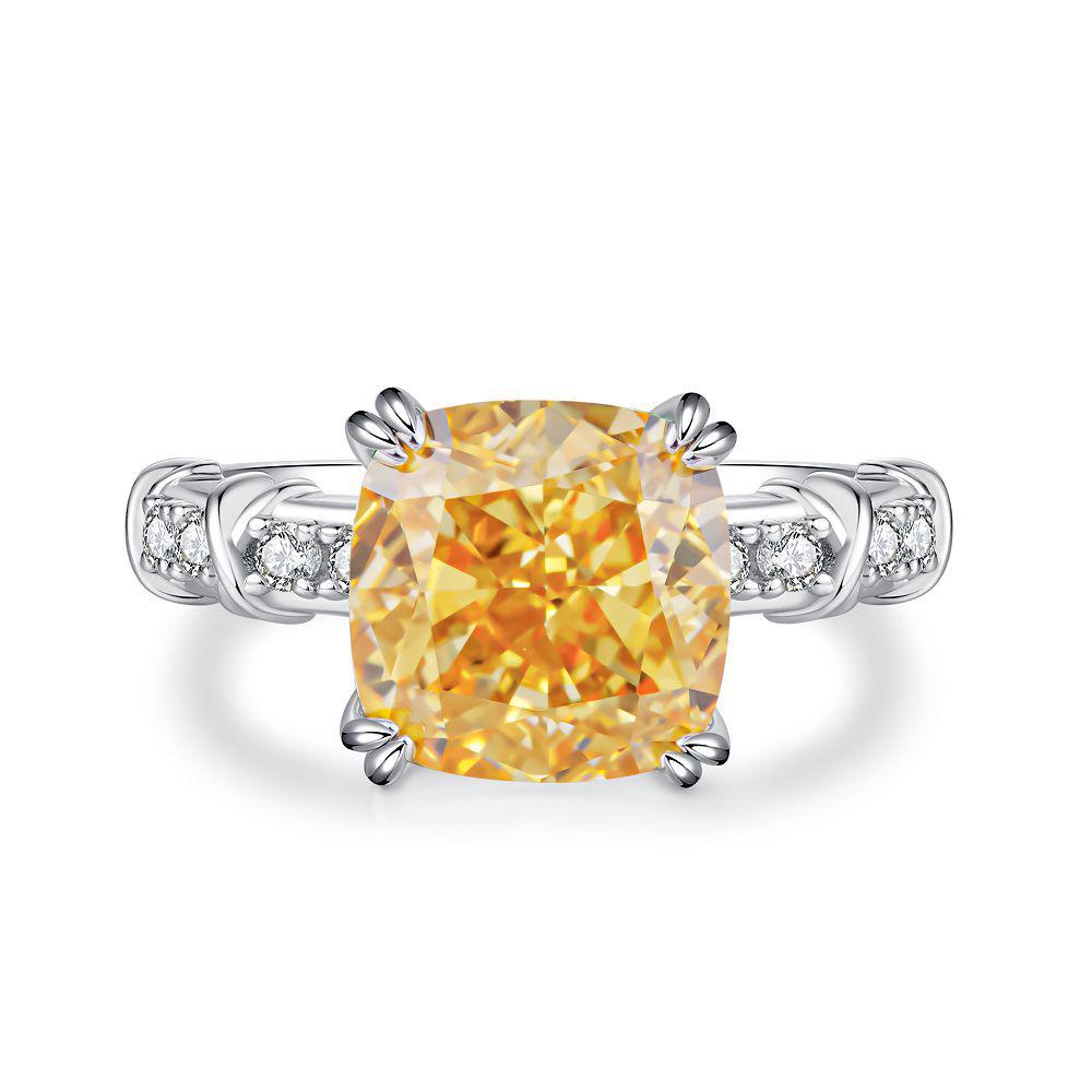 Exquisite S925 Silver Square Sugar High Carbon Diamond Women's Ring with Aquamarine Accent - Bold European/American Style.
