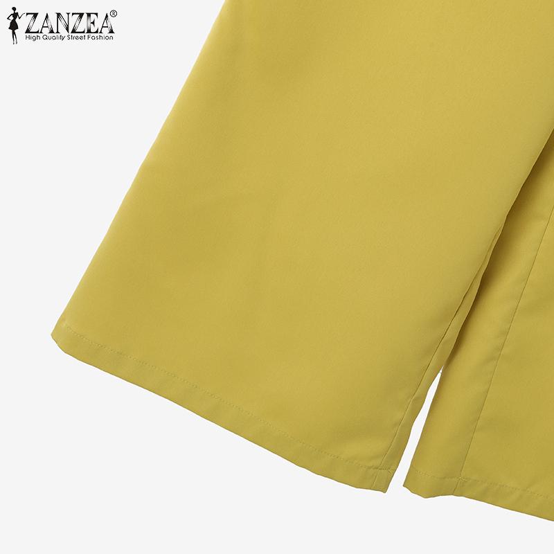 ZANZEA Women Short Sleeve Print Blouse and Pants Casual Two Piece Suit Sets