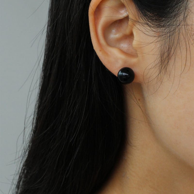 NORMALLEE [Silver 925] Basic Onyx Earrings (L)
