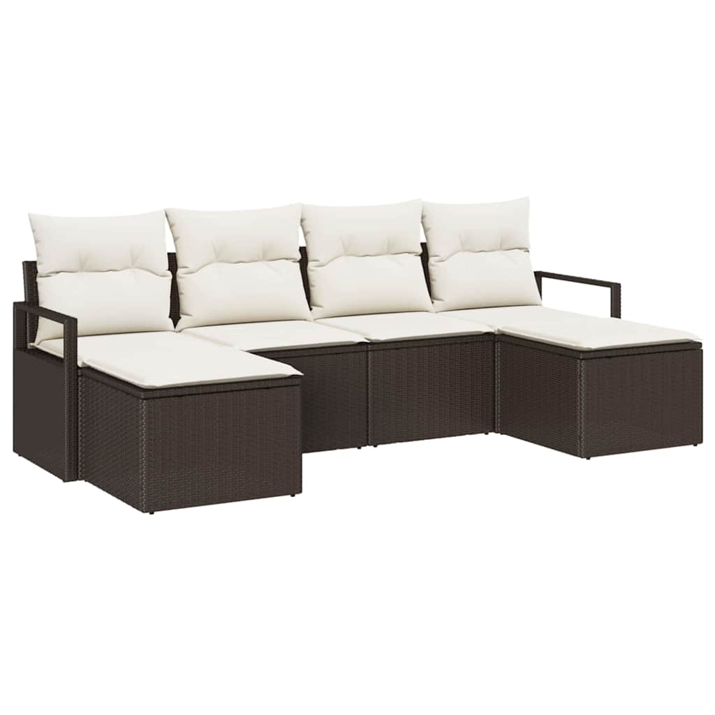 6 Piece Brown Poly Rattan Sofa Set with Cushions