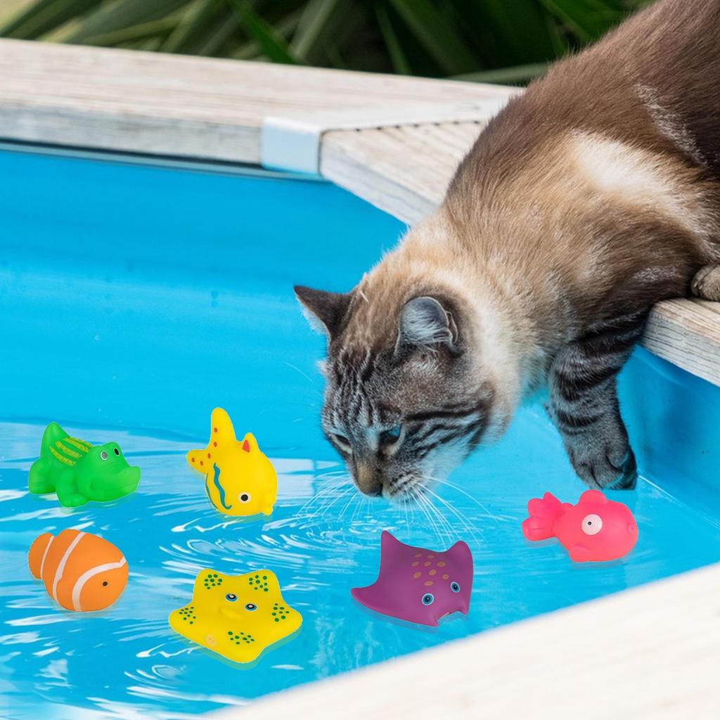 Cat Pool Toys 6pcs Kitten Pool Water Squeaky Toy  Interactive Cat Toys squeeze water toys Swimming Bath Fish Toy Cat Supplies