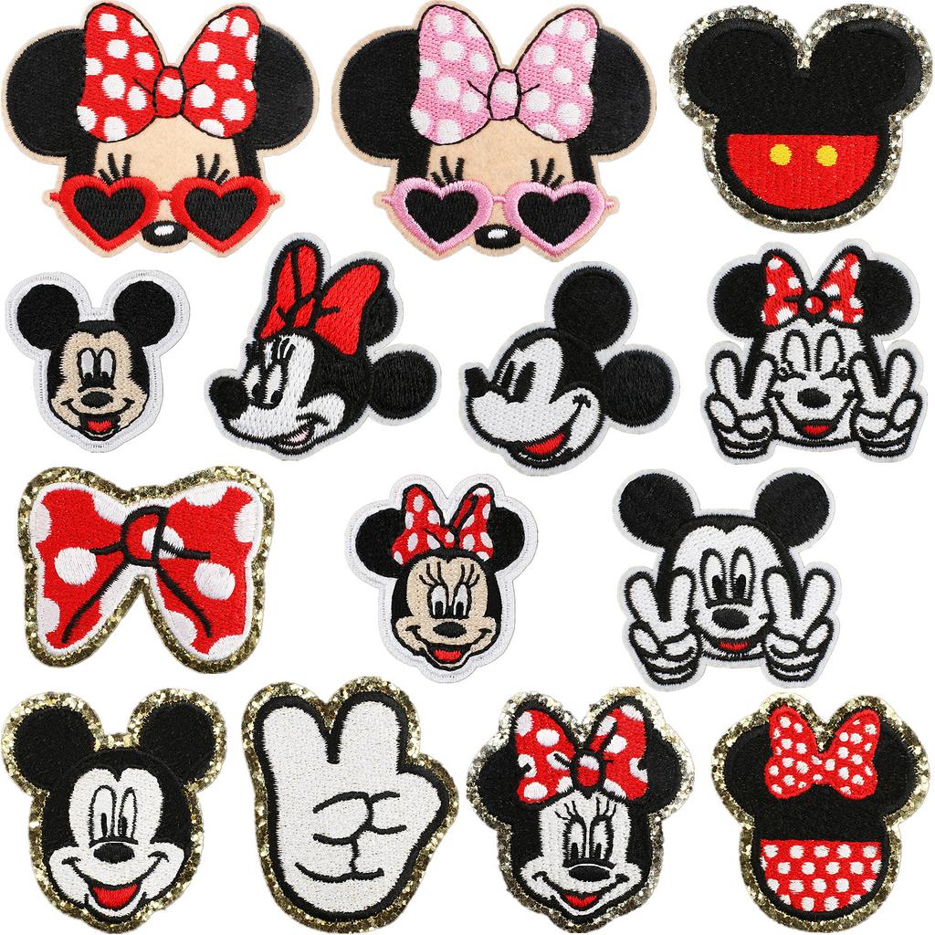 Anime Character Embroidery Cloth Sticker Cartoon Couple Mouse Patch Sticker Computer Embroidery Badge Bow Subsidy