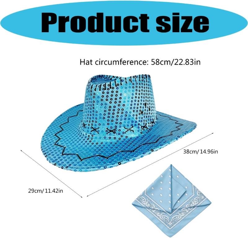 Gold Sequins Western Cowgirls Hat with Bandana Costume Set For Parties And Theme Event With Comfortable Acrylic Fabric