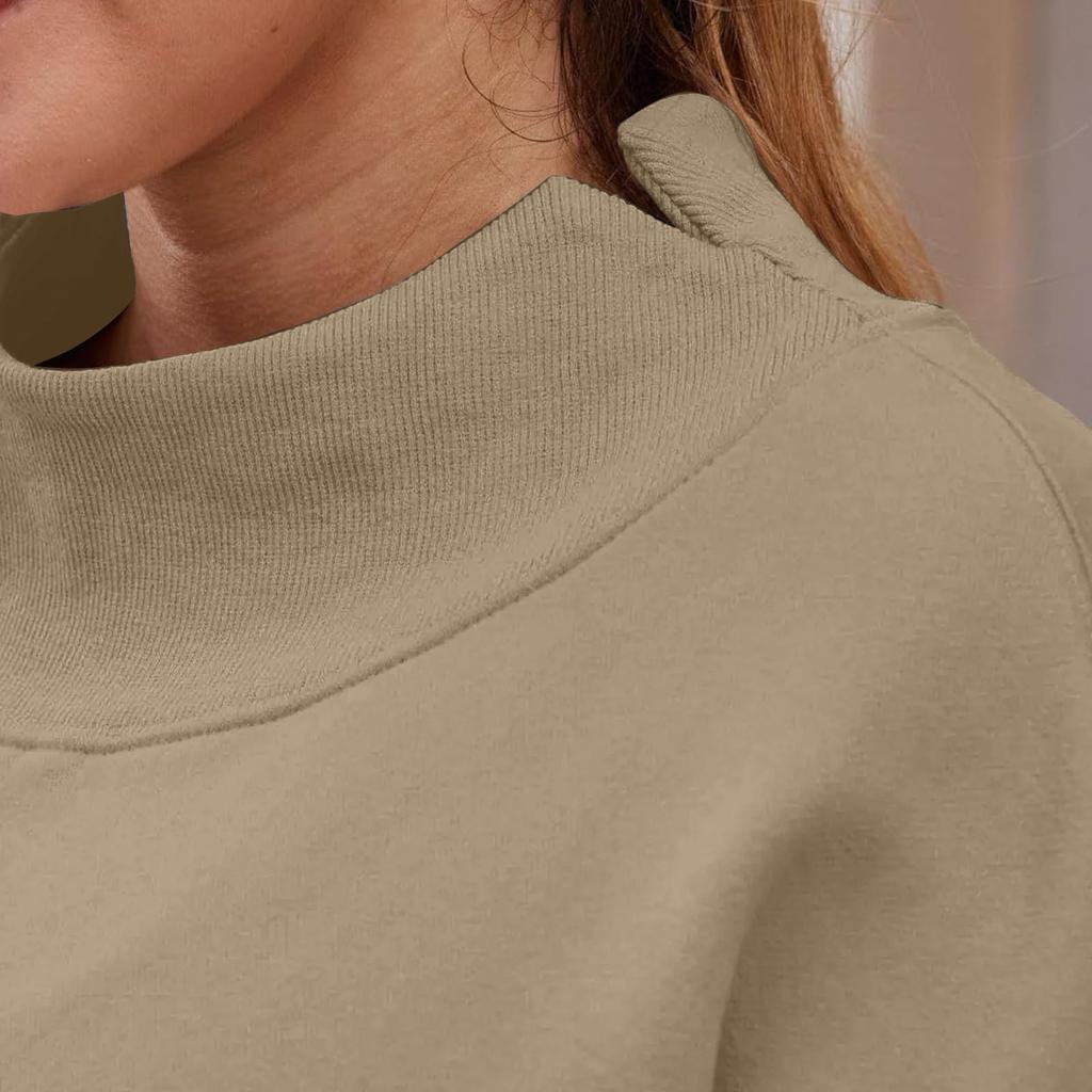 Women's Fashionable Casual Solid Color Round Neck Long Sleeved Pocket Sports Casual Pullover Sweatshirt Top