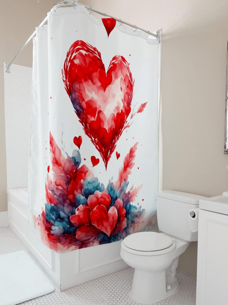 Watercolor Heart Shower Curtain - Romantic Bathroom Decor 90X180cm