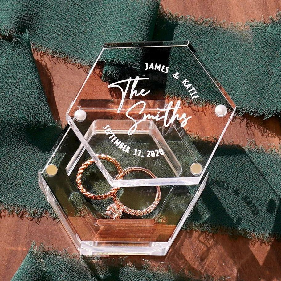 Hexagonal Acrylic Engagement Ring Box - European & American Style, Customizable Logo