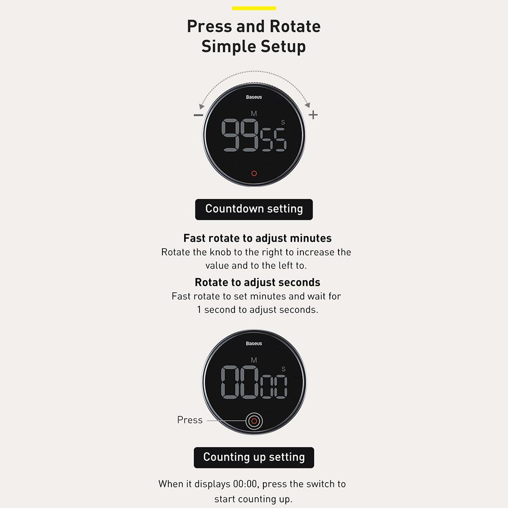 Buy Baseus LCD Digital Timer Kitchen Cooking Shower Countdown Study ...