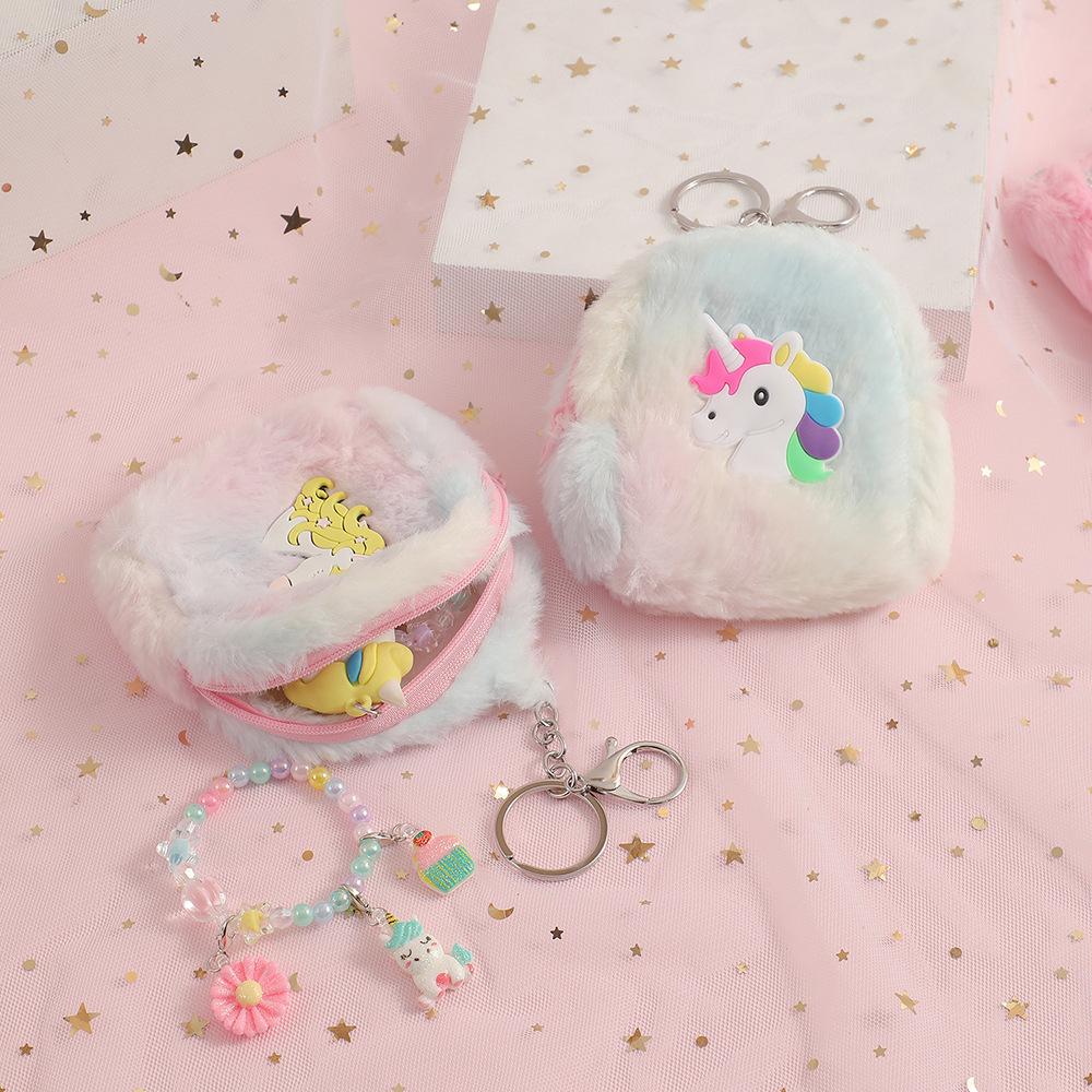 New Children's Unicorn Cartoon Wallet Plush Coin Purse Earphone Storage Bag Pouch Keychain Pendant Coins Wallet Kids Cute Purse