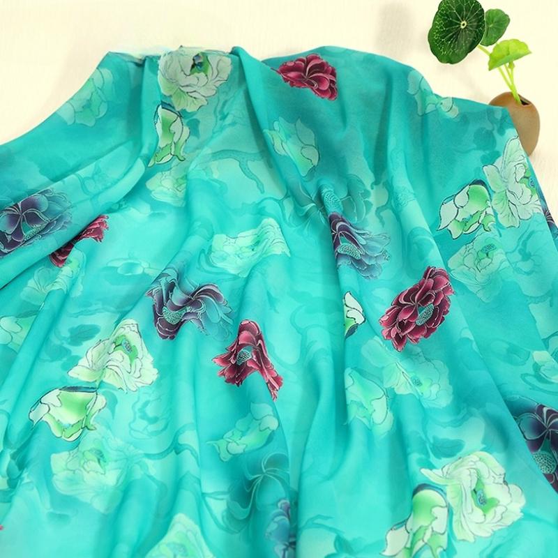 100x150cm 30D Printed Chiffon Ink Chinese Style Fabric Transparent for Sewing Skirt Gauze Scarf Clothing Fabric
