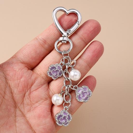 Keychain Pendant Rhinestones Inlaid Flower Imitation Pearls Charm Key Chain Zinc Alloy Key Ring Backpack Accessory