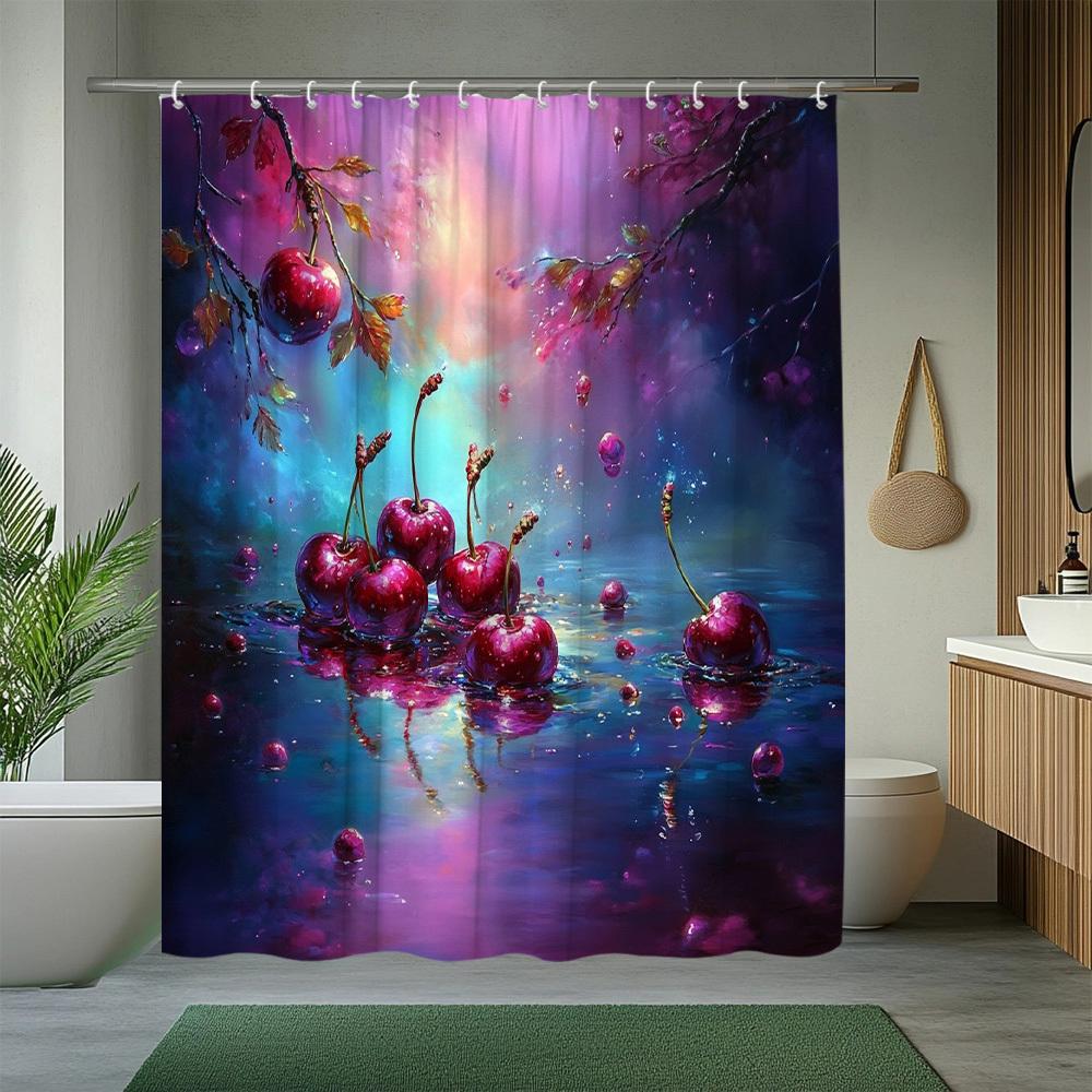 

Enchanting Cherry Reflections Shower Curtain - Vibrant Purple Art For Modern Bathroom Dcor, Waterproof & Easy Care Design W60H190(CM)-1 Pcs