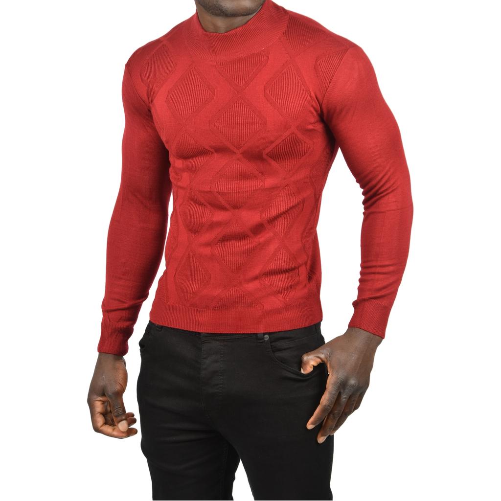 DeepSEA Baklava Desenli Slim Fit Yarım Balıkçı Yaka Triko Boğazlı Kazak 2505511