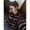 Premium Contrasting Striped Knitted Sweater Temperament Polo Collar Niche Sweater Women's Autumn and Winter New Retro Long-sleeved Top