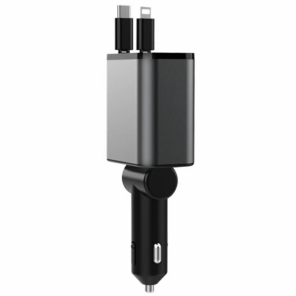 

PT-27 Car Charger with Type-C/iP Retractable Cable Super Fast Charging Cable for Cell Phones,Tablets As Shown A