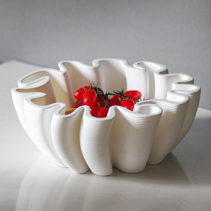 Resin Handicrafts Geometric Striped Wrinkled Fruit Plate Desktop Storage Container Tray Home Decoration Accessories